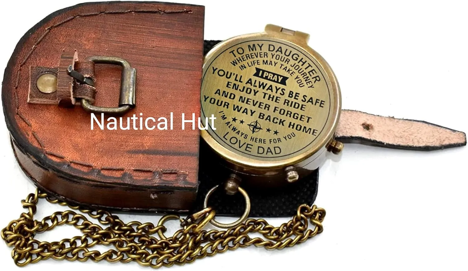to My Daughter I Pray You'll Always Be Safe Love Dad Antique Compass with Leather Case for Girl Birthday Gift Graduation Gift for Daughter Dad to Daughter Gift Compass