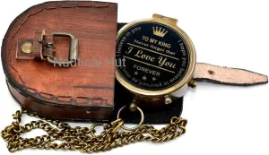 to My King Never Forget That I Love You Forever Black Engraved Antique Compass with Leather Case for Son Gift for Boy Birthday Gift Graduation Gift Great Gift Ideas Compass