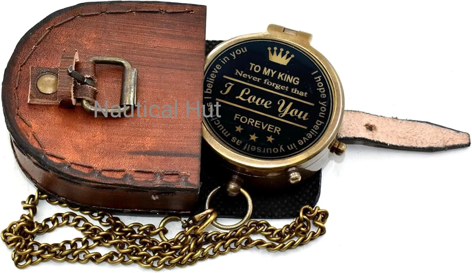 to My King Never Forget That I Love You Forever Black Engraved Antique Compass with Leather Case for Son Gift for Boy Birthday Gift Graduation Gift Great Gift Ideas Compass