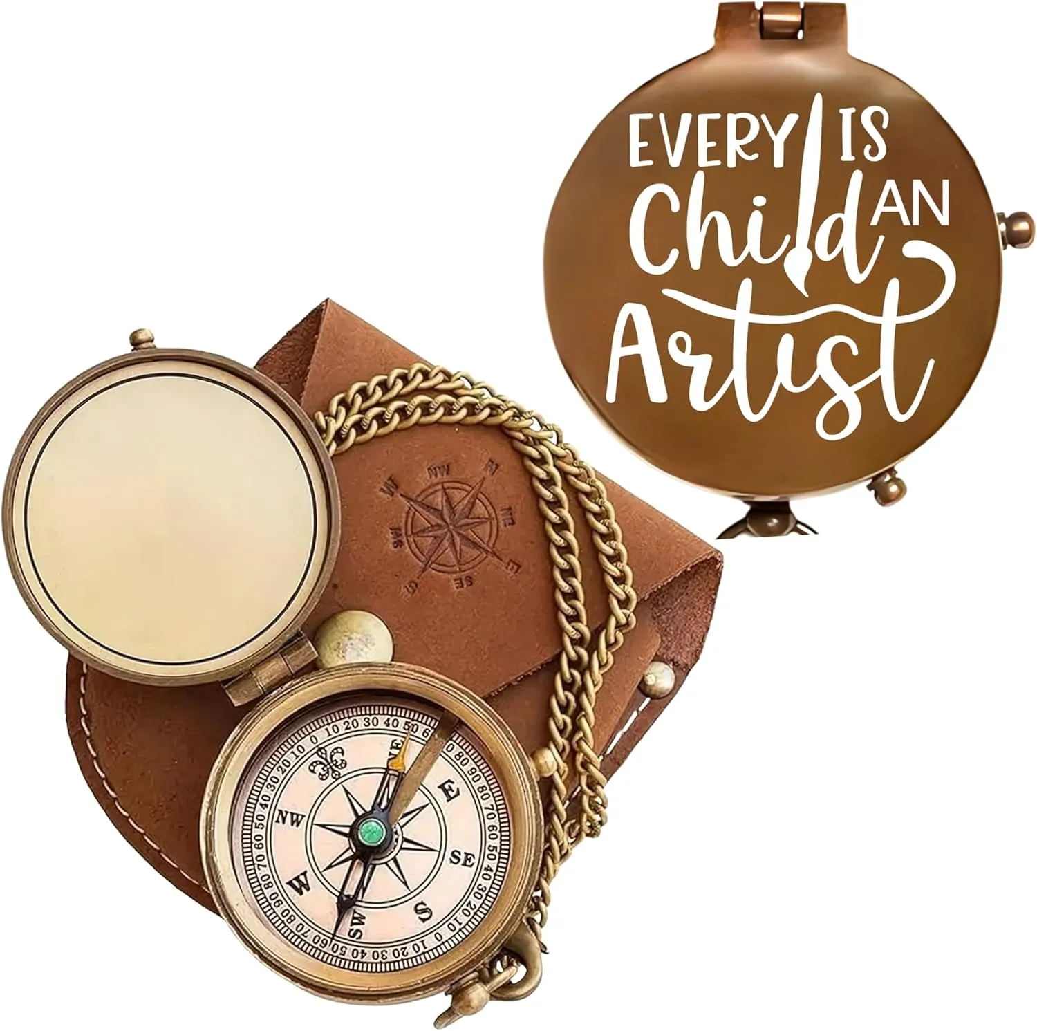 to My Love Antique Brass Engraved Compass with Leather Case – Personalized Pocket Compass Gift for Husband, Boyfriend, Anniversary, Wedding & Outdoor Adventures (Antique My Love-17)