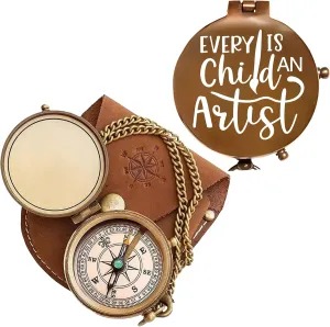 to My Love Antique Brass Engraved Compass with Leather Case – Personalized Pocket Compass Gift for Husband, Boyfriend, Anniversary, Wedding & Outdoor Adventures (Antique My Love-17)