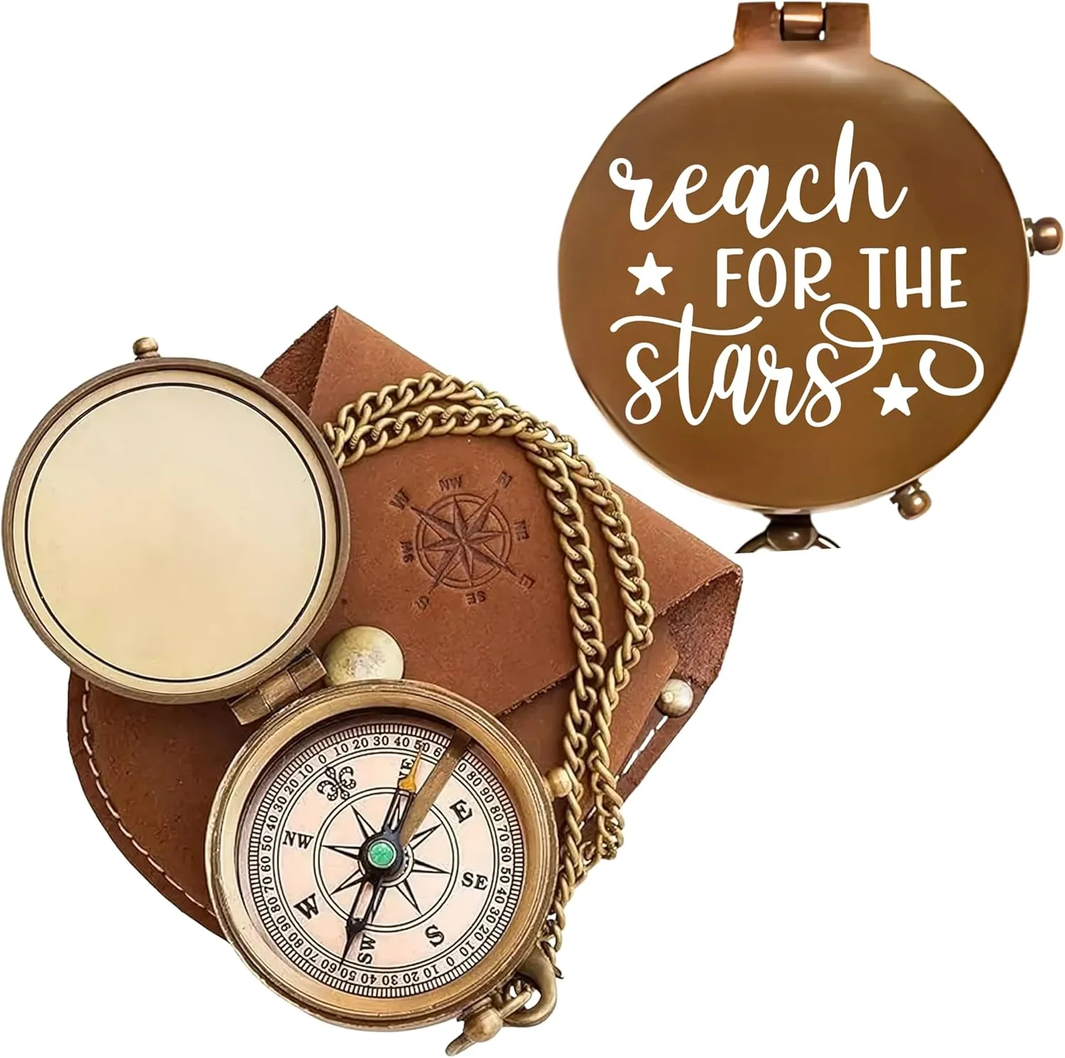 to My Love Antique Brass Engraved Compass with Leather Case – Personalized Pocket Compass Gift for Husband, Boyfriend, Anniversary, Wedding & Outdoor Adventures (Antique My Love-19)