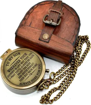 to My Son Engraved Brass Compass Gift to My Son/Nautical Gift for Son from Dad/Gift to Son from Mom/Gift for Son,Father Son Gift,Mother Son Gift,Love Mom,Son from Mom, Love Dad/Leather Case (I)