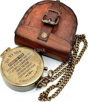 to My Son Love Mom/Dad Brass Antique Compass with Leather Case Best Graduation Day Gift Birthday Gift for Loving Son Christmas Day Gift Baptism Day Gift Compass Hiking Compass Gift