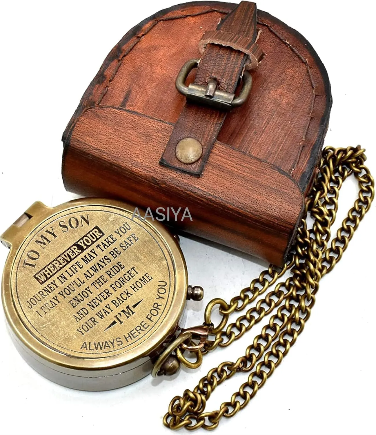 to My Son Love Mom/Dad Brass Antique Compass with Leather Case Best Graduation Day Gift Birthday Gift for Loving Son Christmas Day Gift Baptism Day Gift Compass Hiking Compass Gift