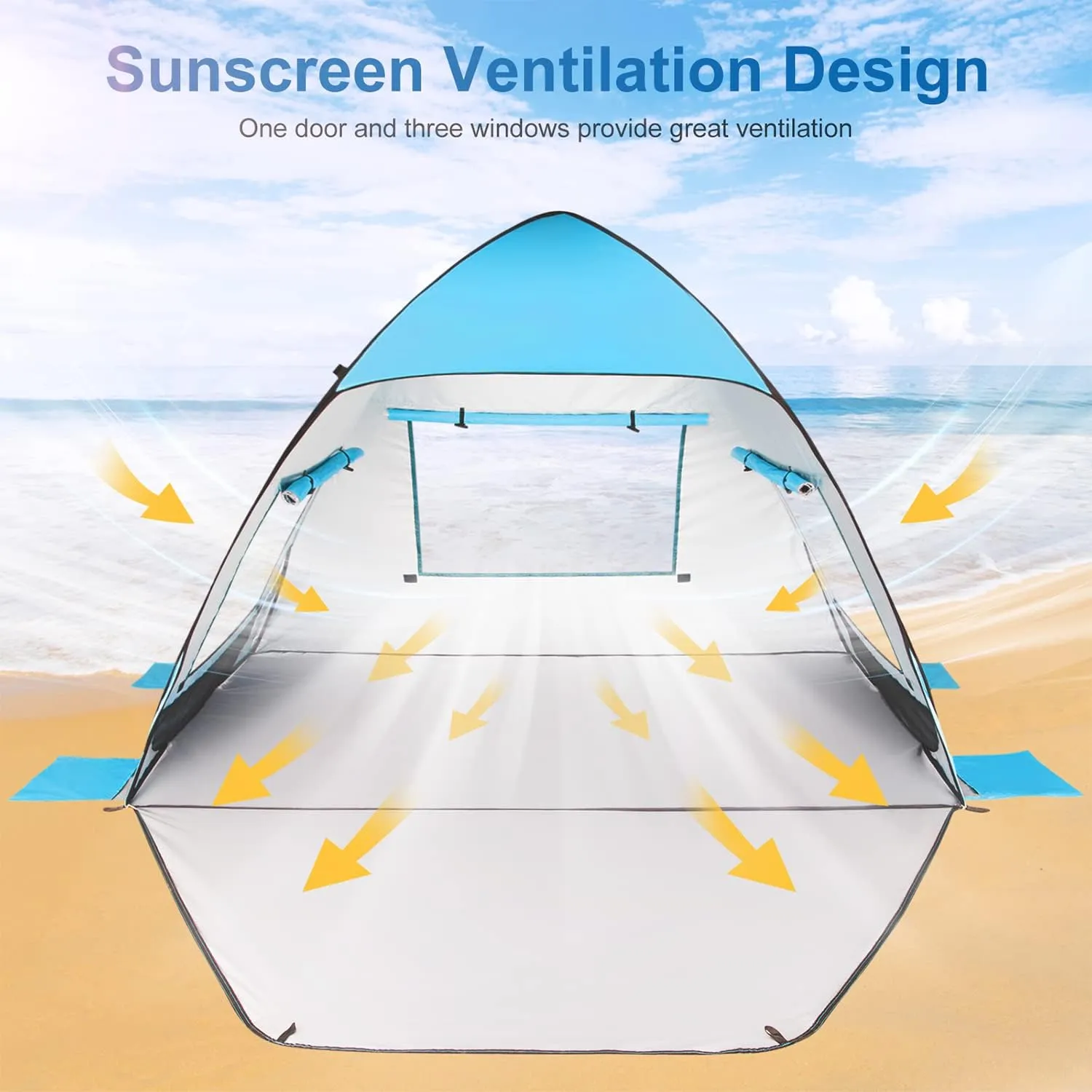 TOBTOS UPF 50  Pop Up Beach Tent, Easy Set Up Beach Umbrella, Sun Shelter for 2-3 People UV Protection Portable Sunshade, Baby Canopy Cabana, Lightweight with Carry Bag