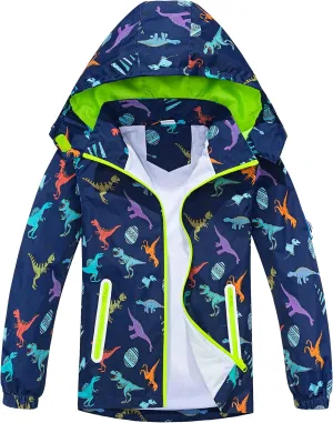 TOP&SKY KIDS Boys Dinosaur Rain Jacket Lightweight Waterproof Raincoats Windbreakers for Kids
