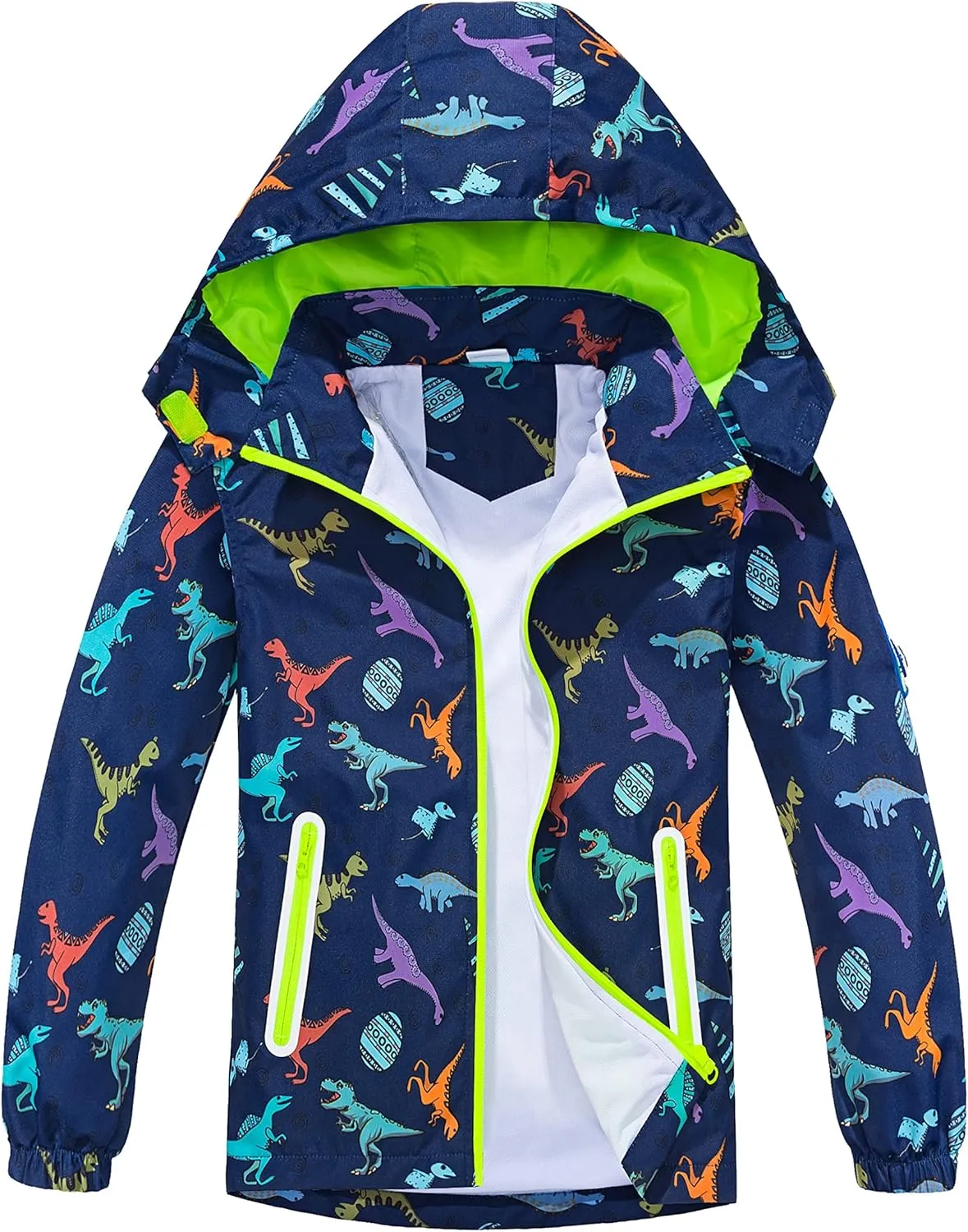 TOP&SKY KIDS Boys Dinosaur Rain Jacket Lightweight Waterproof Raincoats Windbreakers for Kids
