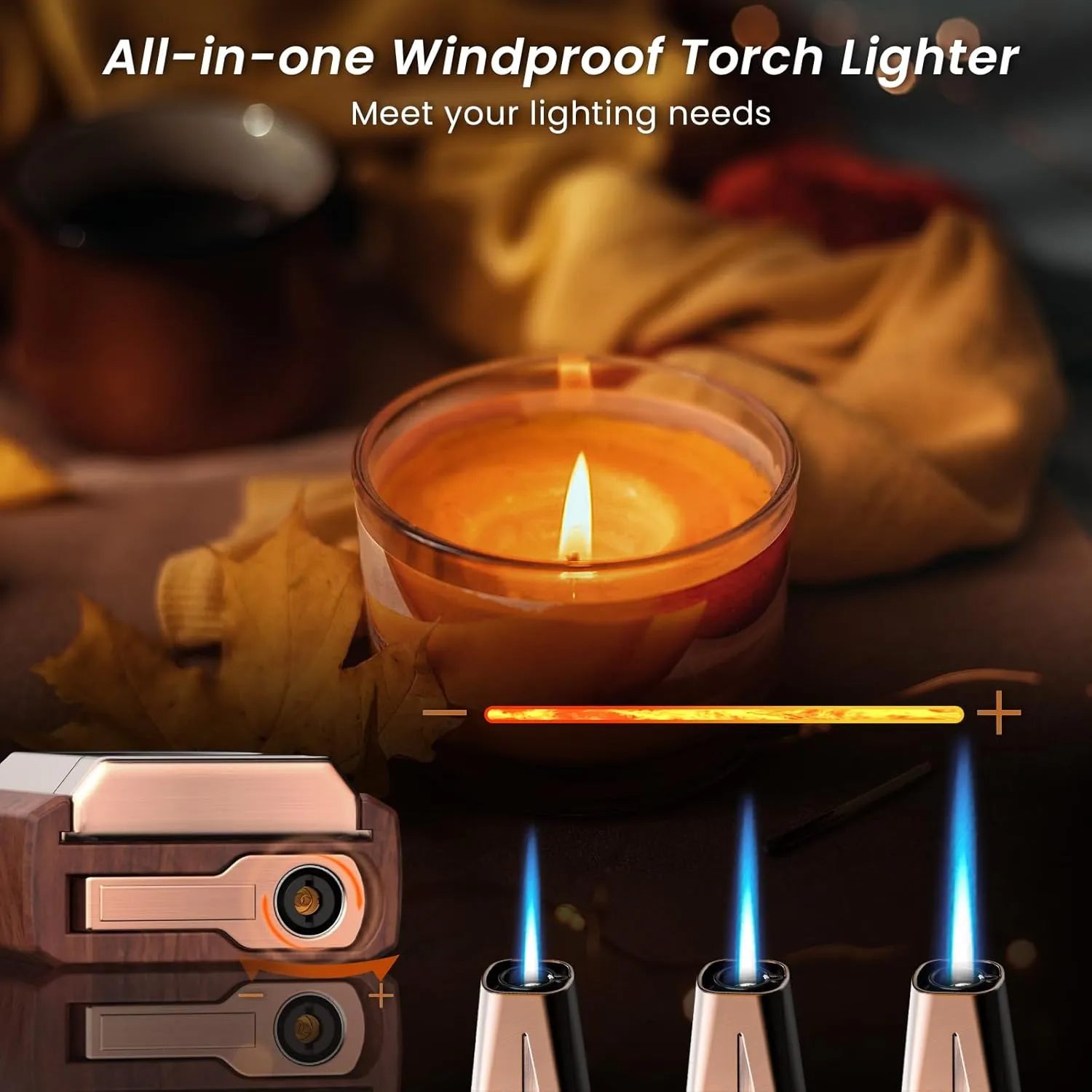 Torch Lighter with Built-in Straight Tool, Punch, Windproof Jet Flame Tool, Butane Refillable Torch Lighters, Gift for Men, Multi-Functional Accessories, Lighters for Candle (Butane Not Included)