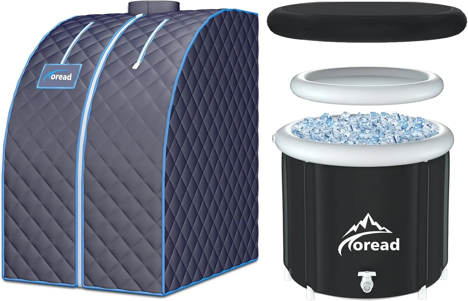 TOREAD Sauna and Cold Plunge Combo-Single Personal Steam Sauna Spa Portable Folding Steam Sauna with 1000W&2.6L steam Generator and Portable Ice Bath Tub-87gal Portable Cold Plunge Tub with Carry Bag