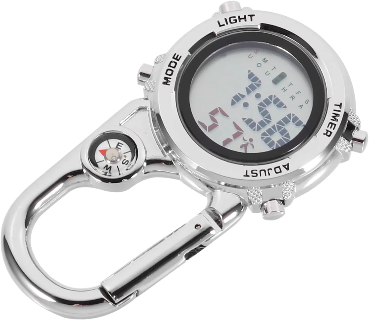 Totority 1Pc Digital Carabiner Watch Multifunctional Hanging Hook Timepiece with Compass Date Display for Outdoor Camping and Mountain Climbing Activities Scratch Resistant Design