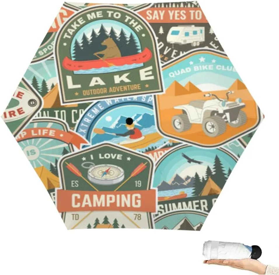 Travel Umbrella for Rain Windproof Summer camp colorful rv trailer camping tent campfire bear camping ten Cute Portable Compact Mini Umbrella for Women Purse Backpack Car Black Sun UV Protection