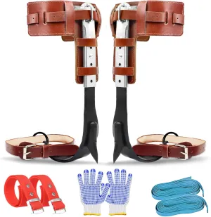 Tree Climbing Spikes Set, Leather Tree Climbing Gear Adjustable Tree Climbing Tool Non-Slip Pedal for Picking Fruit, Indoor and Outdoor Sports (without belt)