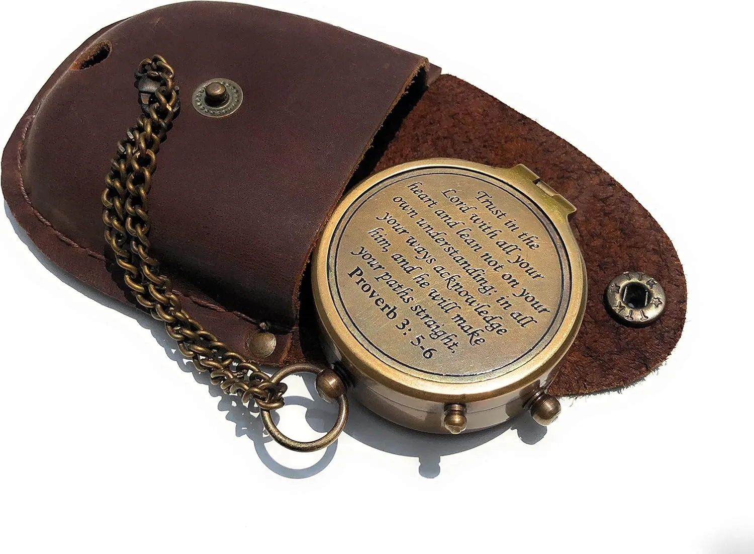Trust in The Lord Engraved Compass, Proverbs 3: 5-16 Graduation Gift, Compass with Stamped Leather case, Camping Compass, Boating Compass, Confirmation Gift Ideas, Religious Gifts, Missionary Gifts