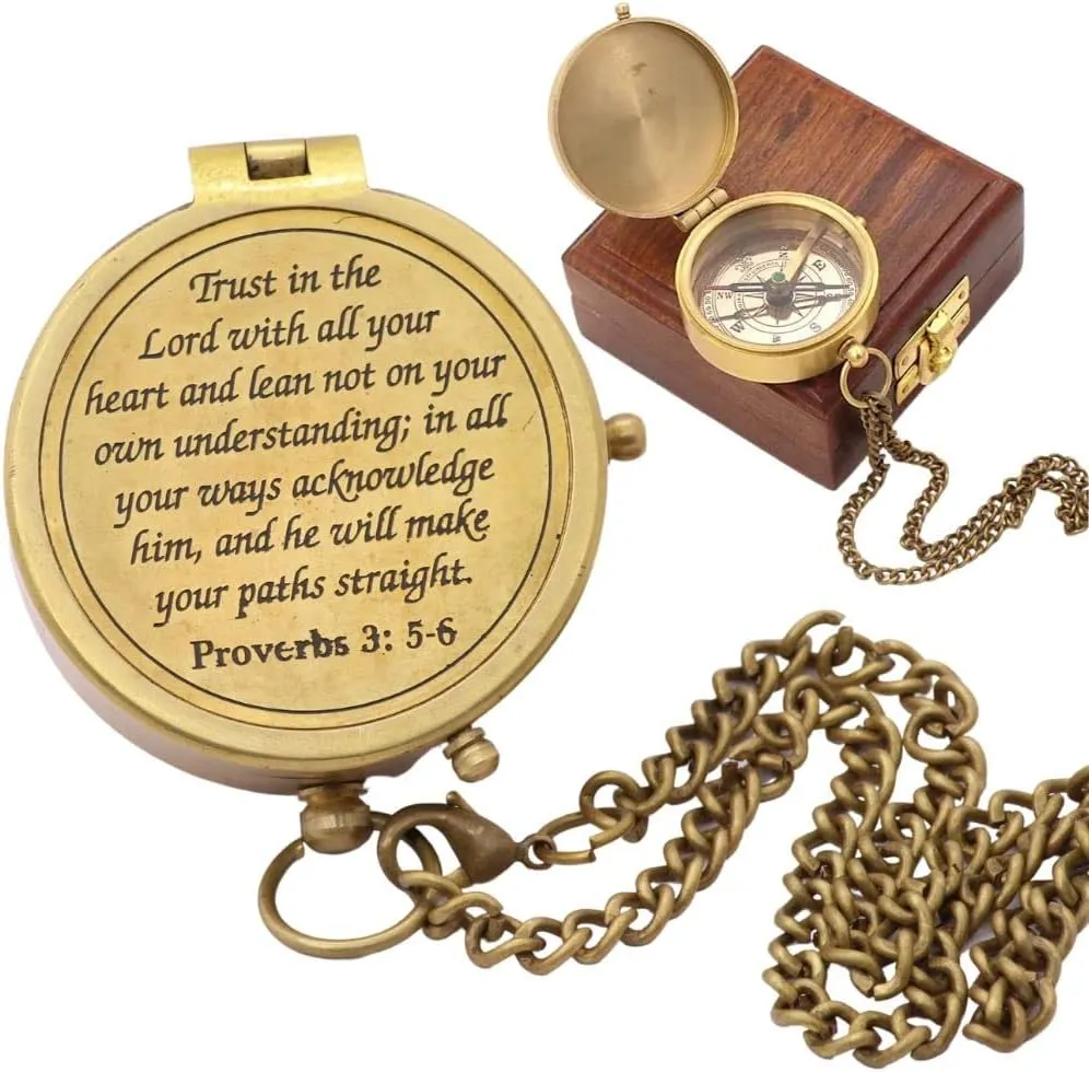 Trust in The Lord, Proverbs 3: 5-6, Solid Brass Directional Engraved Compass, Baptism Gifts for Boys Girls, First Communion, Christian Gifts for Men, First Confirmation Gifts for Boys Catholic Gifts