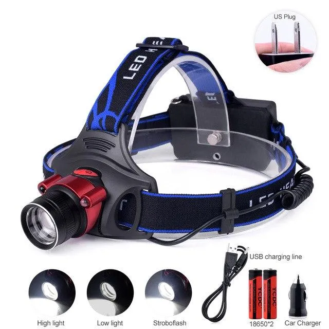 TSLEEN LED Flashlight Headlamp 18650 Rechargeable Battery USB Recharge Infrared Motion Sensor Adjustable Headband Head Lamp Camp