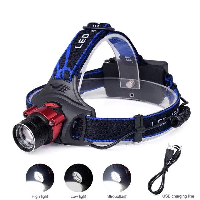 TSLEEN LED Flashlight Headlamp 18650 Rechargeable Battery USB Recharge Infrared Motion Sensor Adjustable Headband Head Lamp Camp