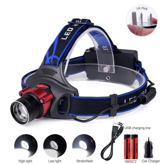 TSLEEN LED Flashlight Headlamp 18650 Rechargeable Battery USB Recharge Infrared Motion Sensor Adjustable Headband Head Lamp Camp