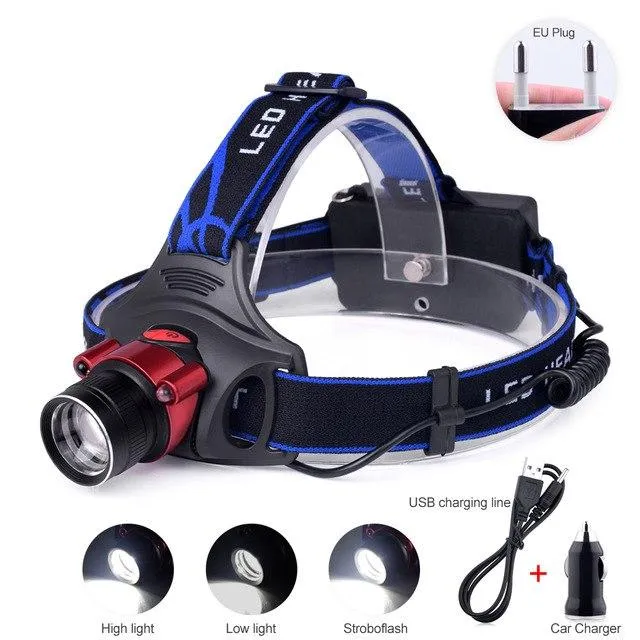 TSLEEN LED Flashlight Headlamp 18650 Rechargeable Battery USB Recharge Infrared Motion Sensor Adjustable Headband Head Lamp Camp