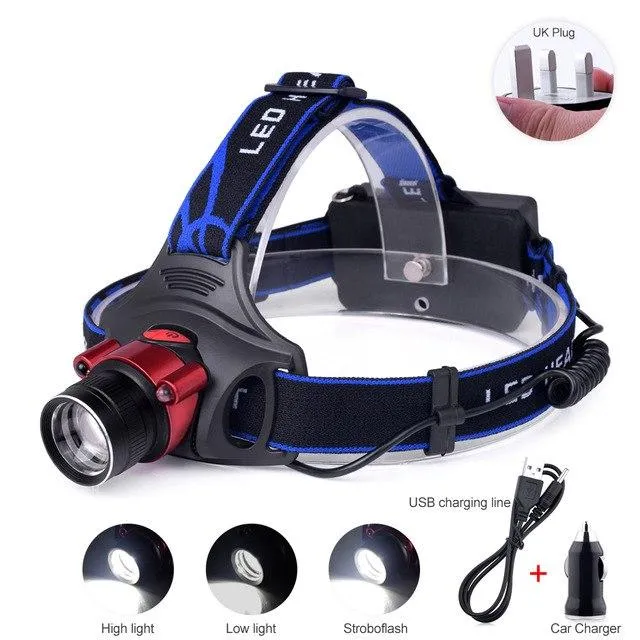 TSLEEN LED Flashlight Headlamp 18650 Rechargeable Battery USB Recharge Infrared Motion Sensor Adjustable Headband Head Lamp Camp