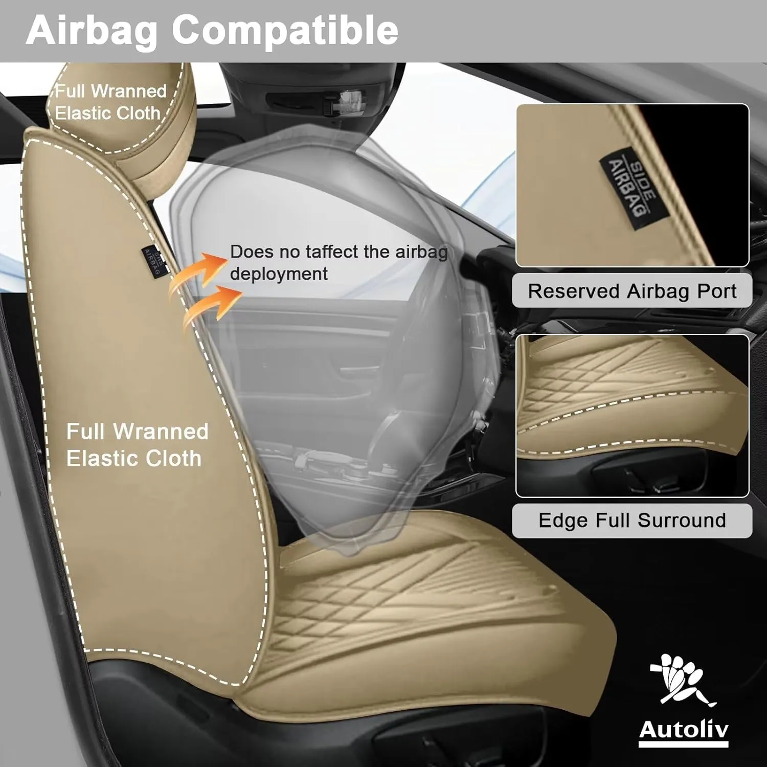 TTX LIGHTING Seat Covers Fit for Jeep Compass 2012-2024 2025 Full Set Car Seat Covers Waterproof Faux Leather Automotive Seat Protectors Cushion with Airbag Compatible(5 Seat,Beige)