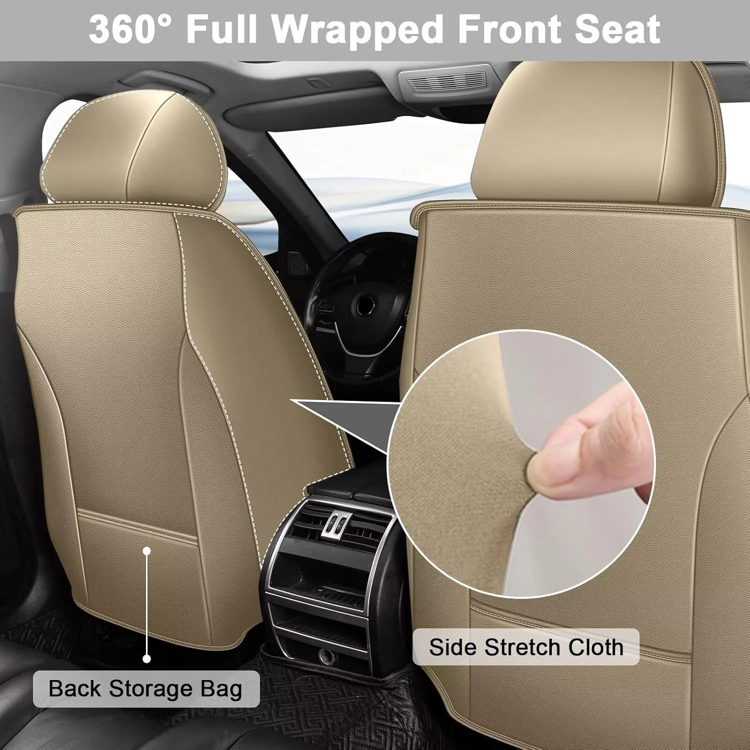 TTX LIGHTING Seat Covers Fit for Jeep Compass 2012-2024 2025 Full Set Car Seat Covers Waterproof Faux Leather Automotive Seat Protectors Cushion with Airbag Compatible(5 Seat,Beige)