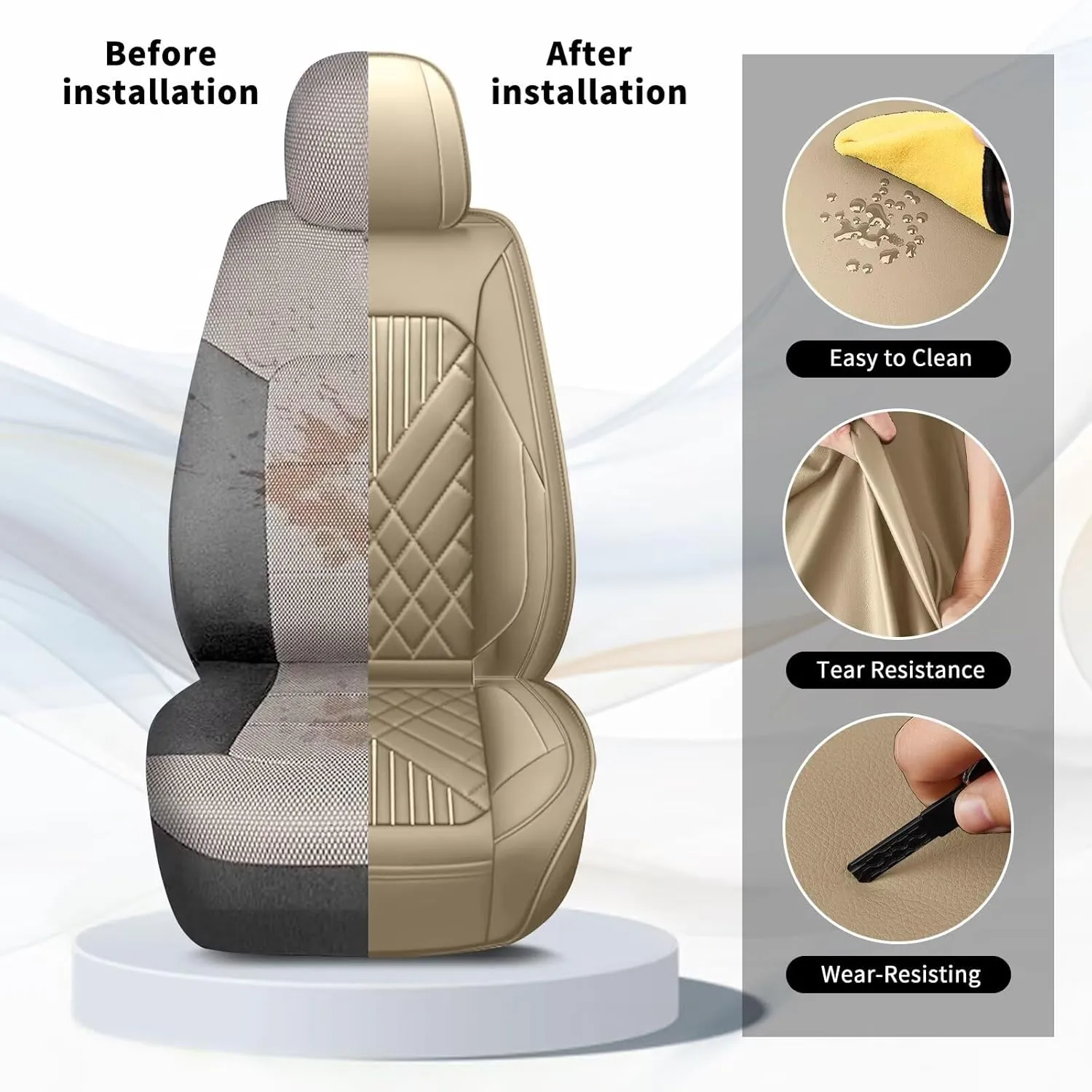 TTX LIGHTING Seat Covers Fit for Jeep Compass 2012-2024 2025 Full Set Car Seat Covers Waterproof Faux Leather Automotive Seat Protectors Cushion with Airbag Compatible(5 Seat,Beige)
