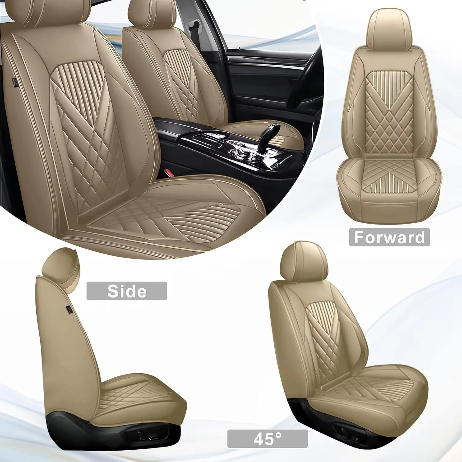 TTX LIGHTING Seat Covers Fit for Jeep Compass 2012-2024 2025 Full Set Car Seat Covers Waterproof Faux Leather Automotive Seat Protectors Cushion with Airbag Compatible(5 Seat,Beige)