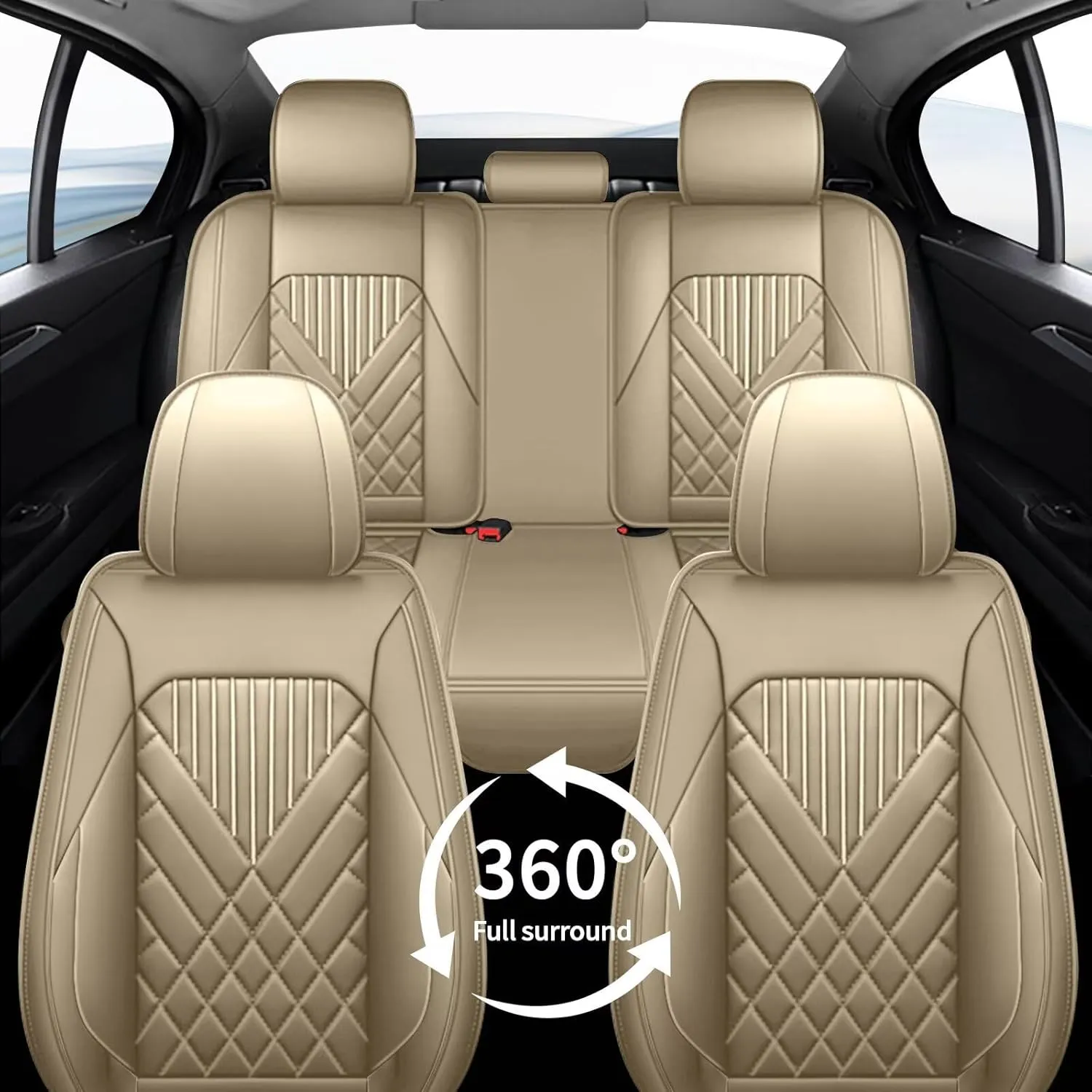 TTX LIGHTING Seat Covers Fit for Jeep Compass 2012-2024 2025 Full Set Car Seat Covers Waterproof Faux Leather Automotive Seat Protectors Cushion with Airbag Compatible(5 Seat,Beige)