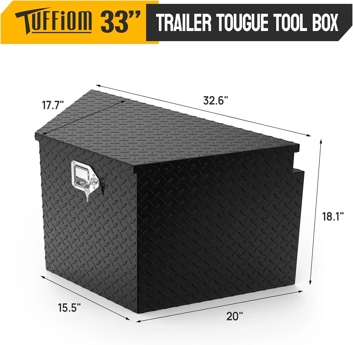 TUFFIOM 33" Aluminum Truck Bed Tool Box, Heavy Duty Diamond Plate Trailer Tool Box with Lock Keys, Tool Storage Organizer Chest for Pick up,Truck Bed,ATV,RV Trailer