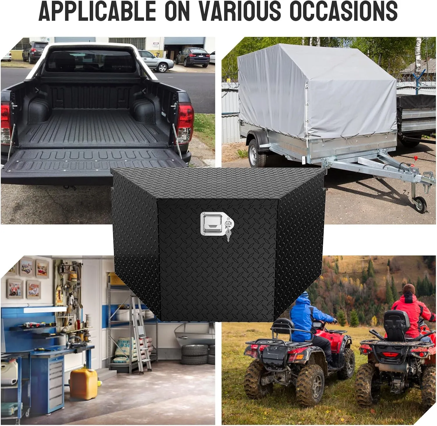 TUFFIOM 33" Aluminum Truck Bed Tool Box, Heavy Duty Diamond Plate Trailer Tool Box with Lock Keys, Tool Storage Organizer Chest for Pick up,Truck Bed,ATV,RV Trailer