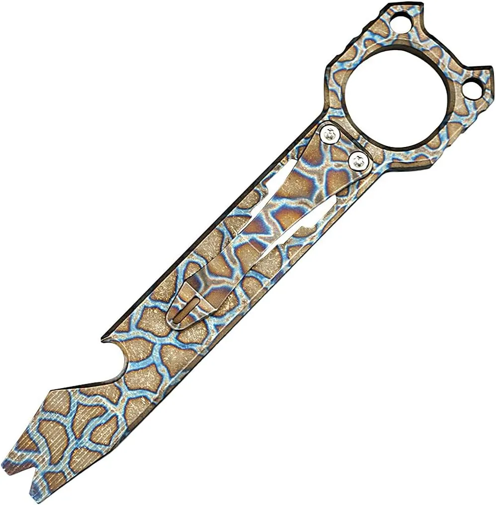 Twosun Titanium Pry Bar EDC Pry Tool Bottle Opener Outdoor Multifunctional Prybar With Pocket Clip (Flame Ti)