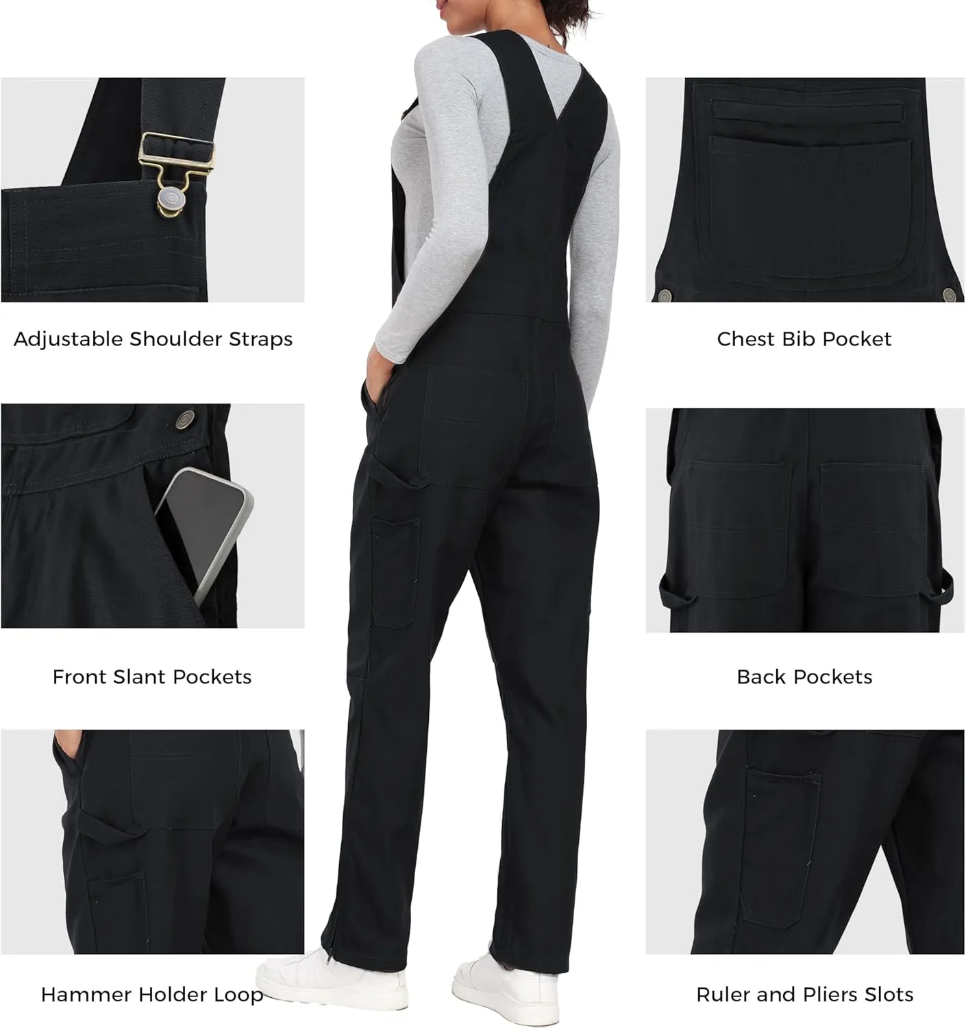 Ubon Women's Relaxed Fit Canvas Bib Overall Ripstop Workwear Regular and Petite Sizes