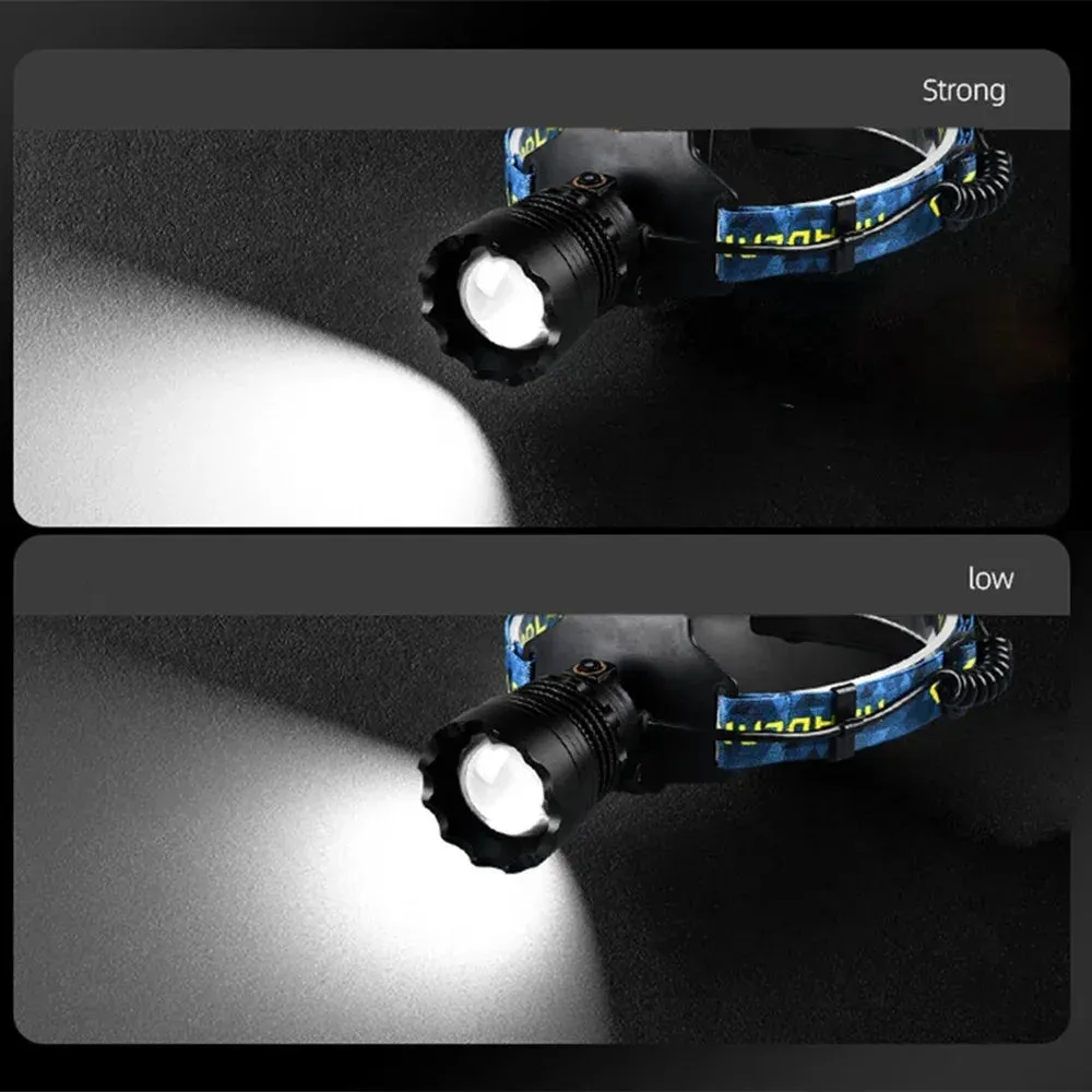 Ultra Bright LED Headlamp - Zoomable, Long-Range Spotlight for Outdoor Fishing