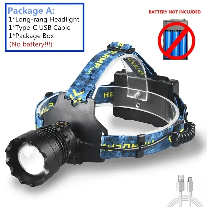 Ultra Bright LED Headlamp - Zoomable, Long-Range Spotlight for Outdoor Fishing