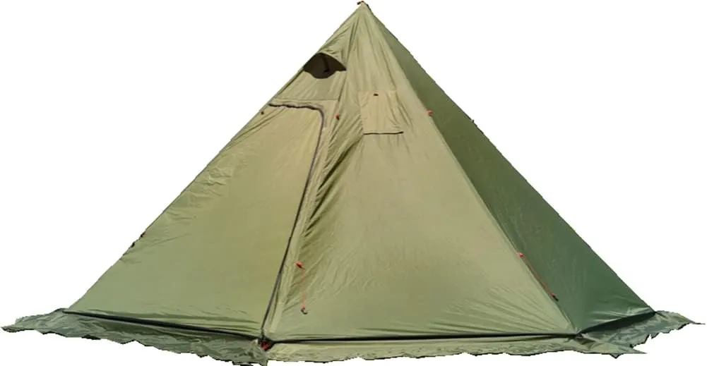 Ultralight 3-4 Person Teepee Tent with Snow-Skirt and Stove Jack Without Mesh Backpacking Outdoor Tent (10.5FT X 5.2FT, Army Green)