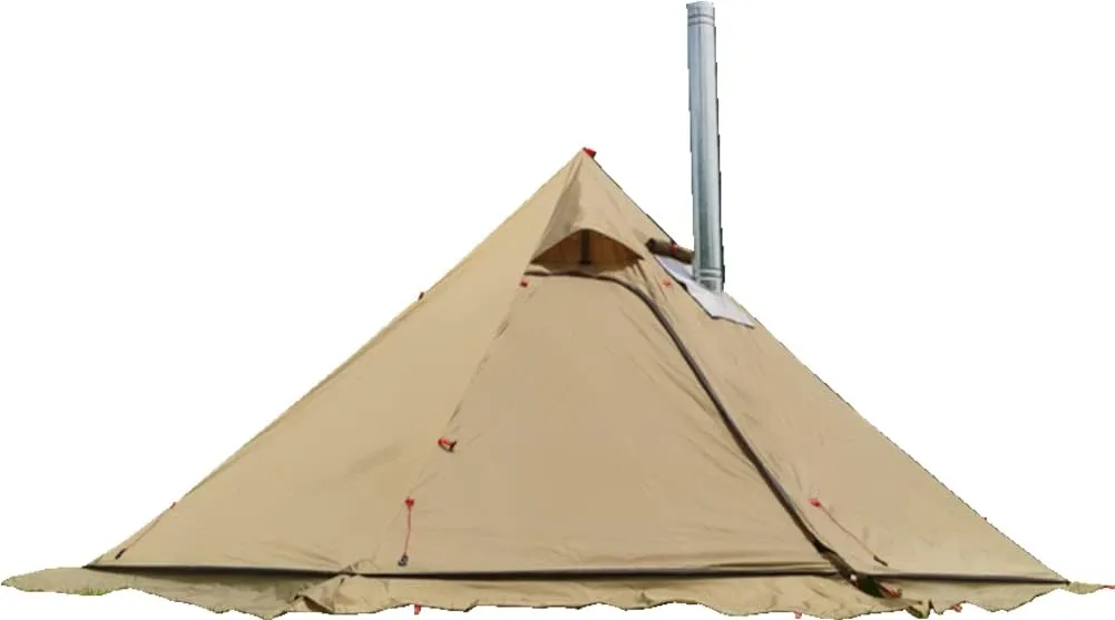 Ultralight 3-4 Person Teepee Tent with Snow-Skirt and Stove Jack Without Mesh Backpacking Outdoor Tent (10.5FT X 5.2FT, Green Brown)
