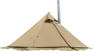Ultralight 3-4 Person Teepee Tent with Snow-Skirt and Stove Jack Without Mesh Backpacking Outdoor Tent (10.5FT X 5.2FT, Green Brown)