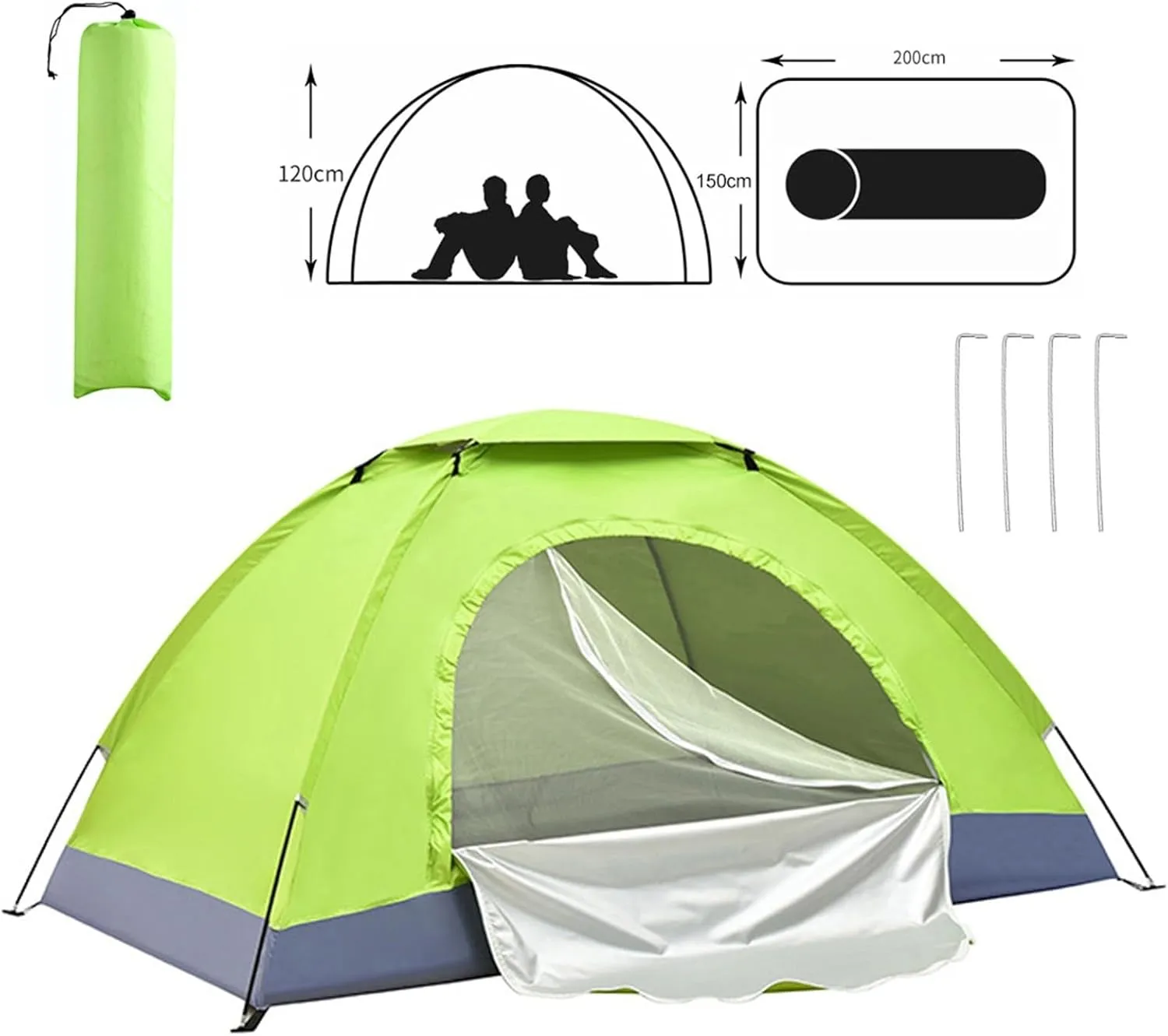 Ultralight Camping Tent with Carry Bag Double Door Ventilated Shelter for Backpacking Hiking Outdoor Trip 1-2 Person Waterproof Portable Dome Tent with Pegs Rain Fly