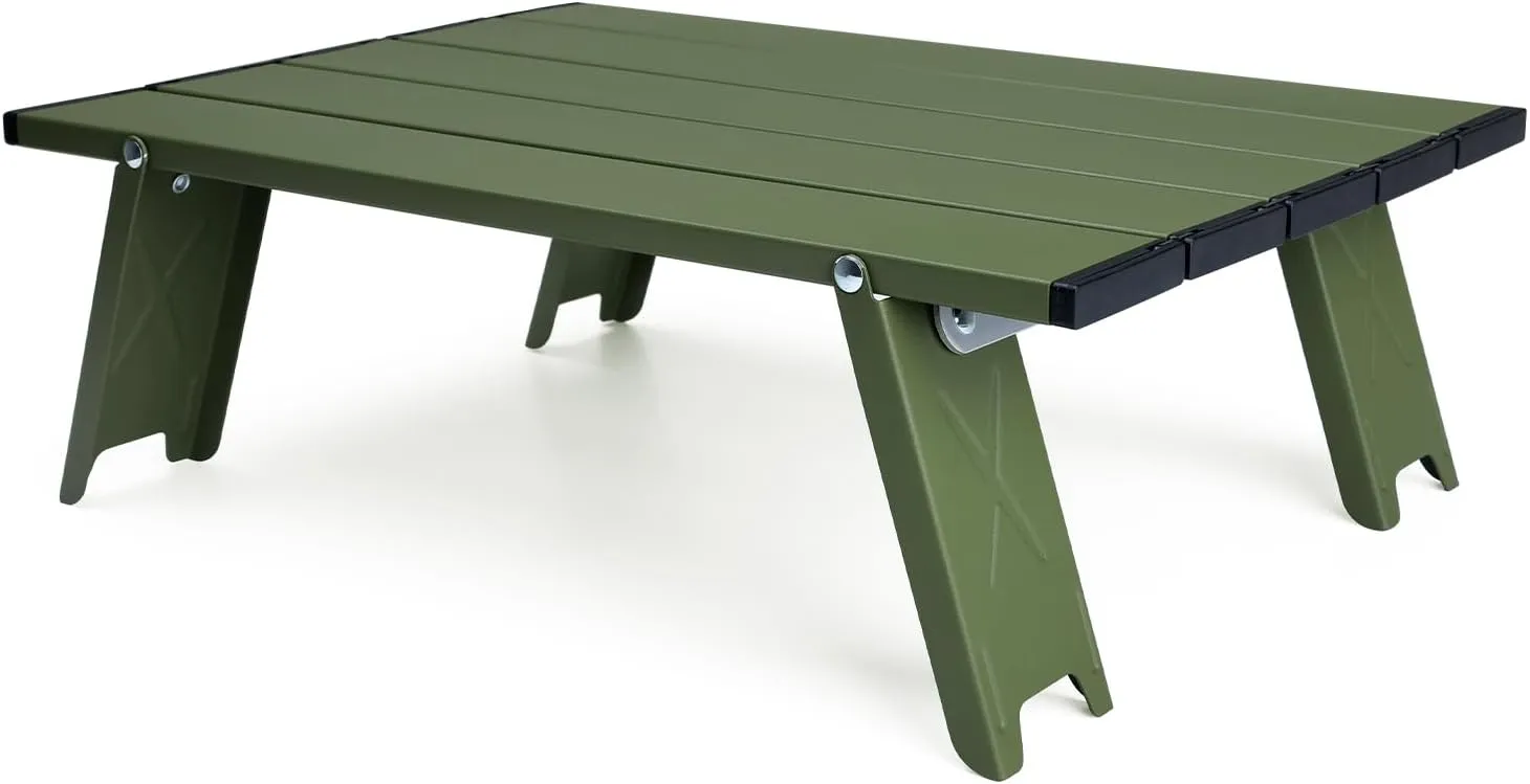 Ultralight Compact Mini Camping Table, Tiny Aluminum Fold Up Beach Table, Backpacking Ground Short Table, Green