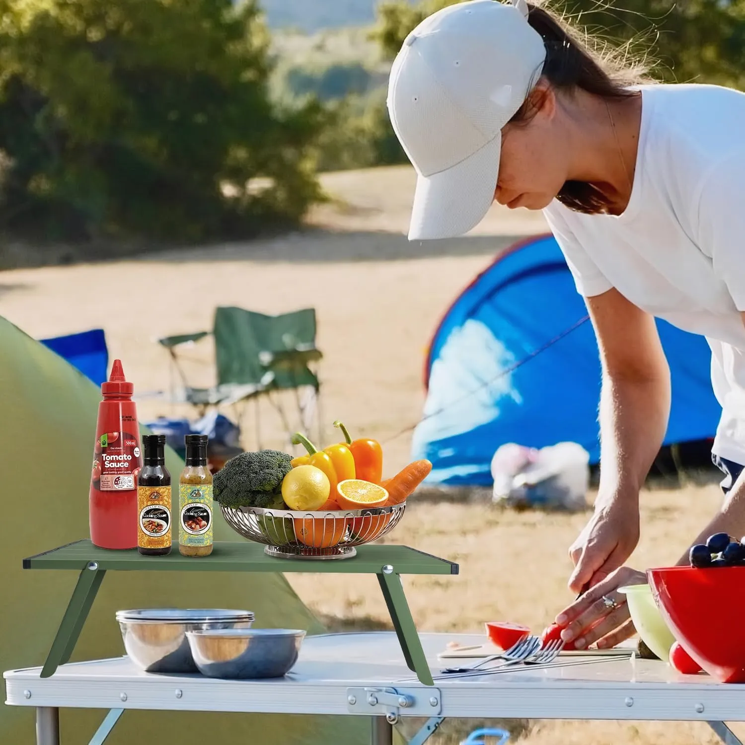 Ultralight Compact Mini Camping Table, Tiny Aluminum Fold Up Beach Table, Backpacking Ground Short Table, Green