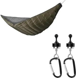 Ultralight Hammock Underquilt for Hammock Camping, Backpacking & 2 Magnetic Camping Hooks, Heavy-Duty Tent Hanger Hooks with Magnet Clip