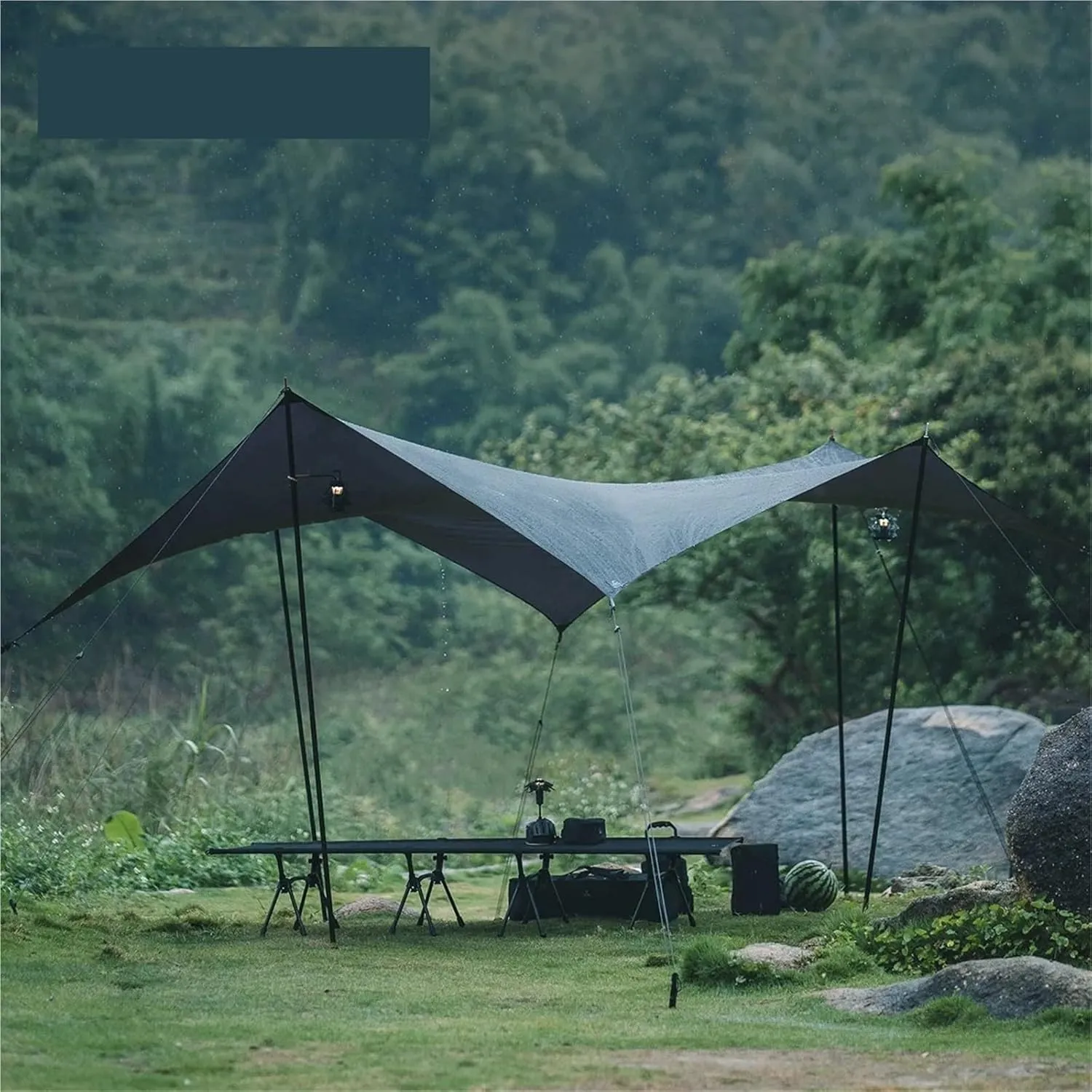 Ultralight Hiking Awning Only 360g for 2-8 People 15D Double Silicon Coating Camping Canopy Sun Tarp 3x3 4x3 4x4.5m for Outdoors, Picnic(Black,3x3.0m)