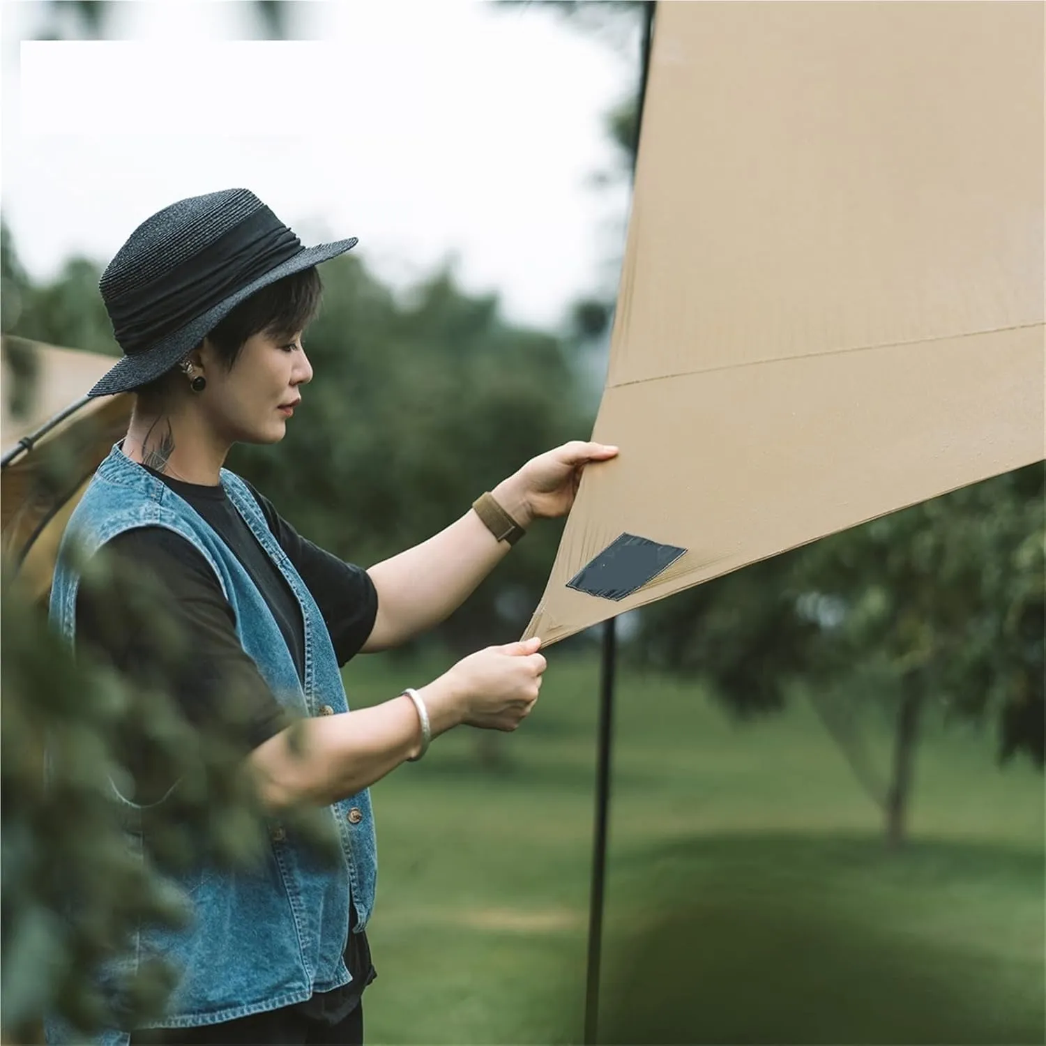 Ultralight Hiking Awning Only 360g for 2-8 People 15D Double Silicon Coating Camping Canopy Sun Tarp 3x3 4x3 4x4.5m for Outdoors, Picnic(Black,3x3.0m)