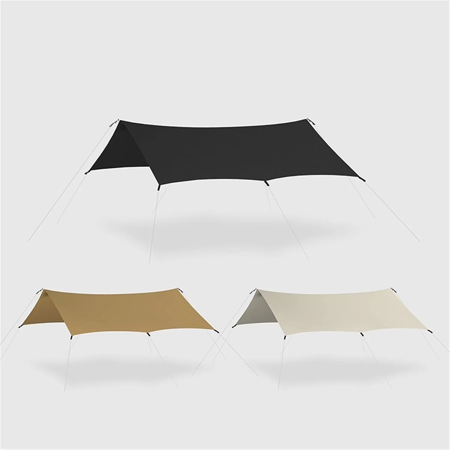 Ultralight Hiking Awning Only 360g for 2-8 People 15D Double Silicon Coating Camping Canopy Sun Tarp 3x3 4x3 4x4.5m for Outdoors, Picnic(Black,3x3.0m)
