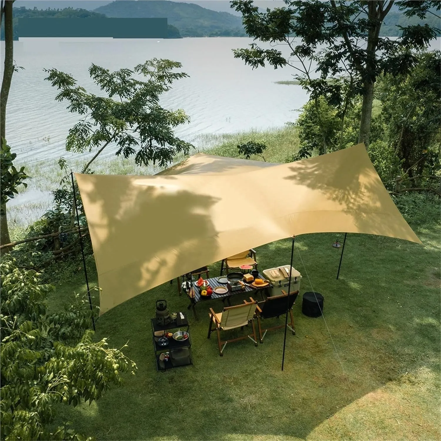 Ultralight Hiking Awning Only 360g for 2-8 People 15D Double Silicon Coating Camping Canopy Sun Tarp 3x3 4x3 4x4.5m for Outdoors, Picnic(Black,3x3.0m)