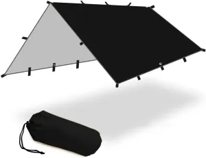 Ultralight Tarp Outdoor Camping Survival Sun Shelter Shade Silver Coating Pergola Waterproof Beach Tent (13 x 10 ft, Black)
