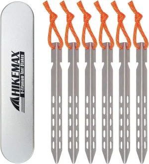 Ultralight Titanium Tent Stakes 6 Pack - V-Shaped Tent Pegs with Reflective Pull Cords - Made for Camping