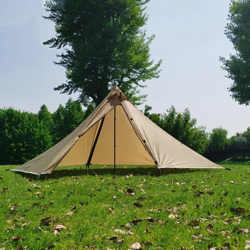 Ultralight Trekking Pole Backpacking Tent, Waterproof Pyramid Single Camping Tent, Windproof 1 Person Shelter With Support Poles For Backpacking Hiking Trekking(brown)