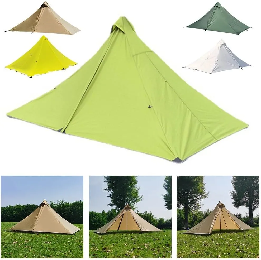 Ultralight Trekking Pole Backpacking Tent, Waterproof Pyramid Single Camping Tent, Windproof 1 Person Shelter With Support Poles For Backpacking Hiking Trekking(brown)